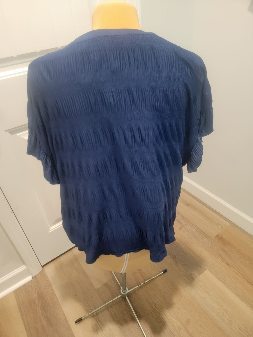 Plus Size Rio & Rian Size 2X NWT Blue Button Down Short Ruffle Sleeve Top - Picture 5 of 8